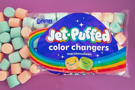 Color changing marshmallows - Each bag of Jet-Puffed Color Changing Marshmallows comes with a combination of blue and pink marshmallows that have the same shape and size as a traditional Jet-Puffed marshmallow. But once …